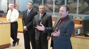From left: City Manager Wes Hare and police chief finalists Mario Lattanzio, Dan Hendrickson and Jim Peterson.