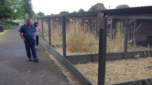 Visitors look at the pheasant pens Thursday.