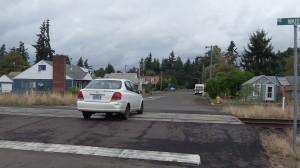 This Burkhart Street crossing of the Portland & Western's old OE track, leased from the BNSF, will remain open.