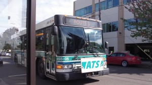 The Route 3 bus arrives, almost on time, at the Albany hospital.