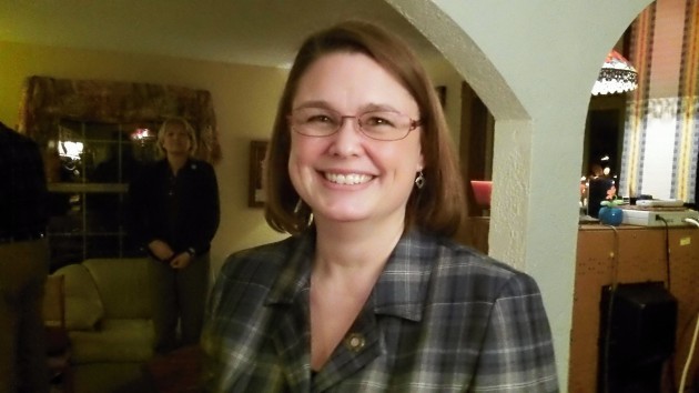 Rep. Sara Gelser spoke at a North Albany home last winter.