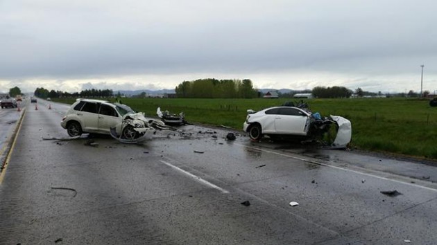 The Oregon State Police provided this view of the Friday crash scene on Highway 34.