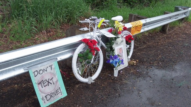 The crash site display was still there in April but removed later. Texting was NOT an issue in this crash.