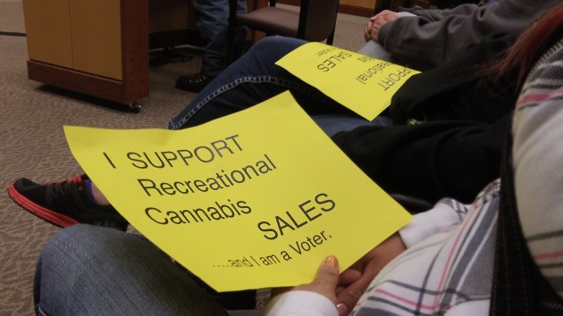 Recreational marijuana supporters came prepared with visual aids.
