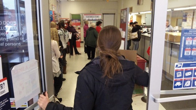 Long line at the post office Monday, and the automated kiosk didn't work.