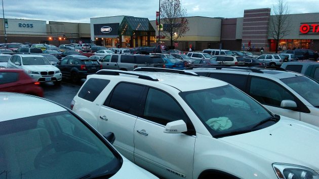 Filled parking spaces as far as he eye could see at Heritage Mall on Friday afternoon.