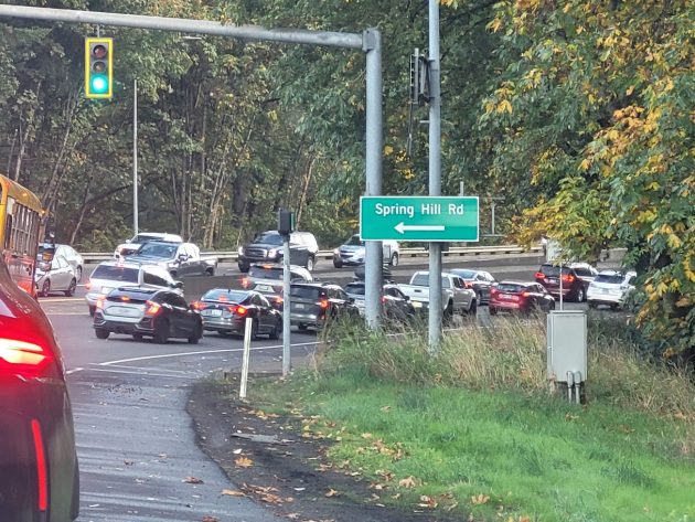 Traffic inches up to the Ellsworth Street Bridge at 5:51 p.m. Wednesday, Oct. 16, 2024.